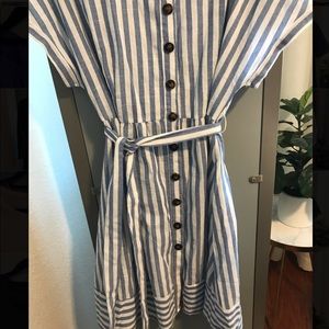 Blue and white striped dress